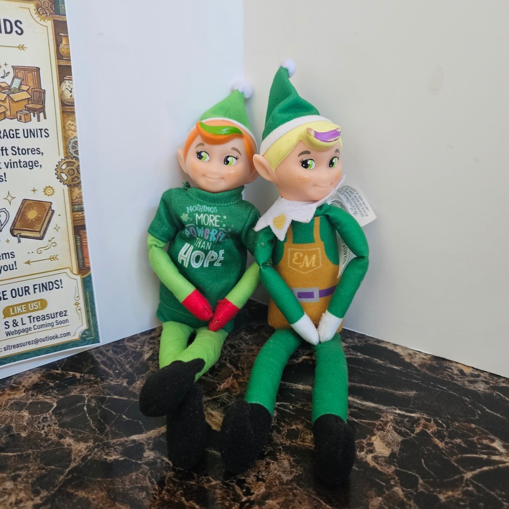 Elf Mates Lumistella Company Plush Dolls Green Hope Shirt Yellow Apron Set of 2